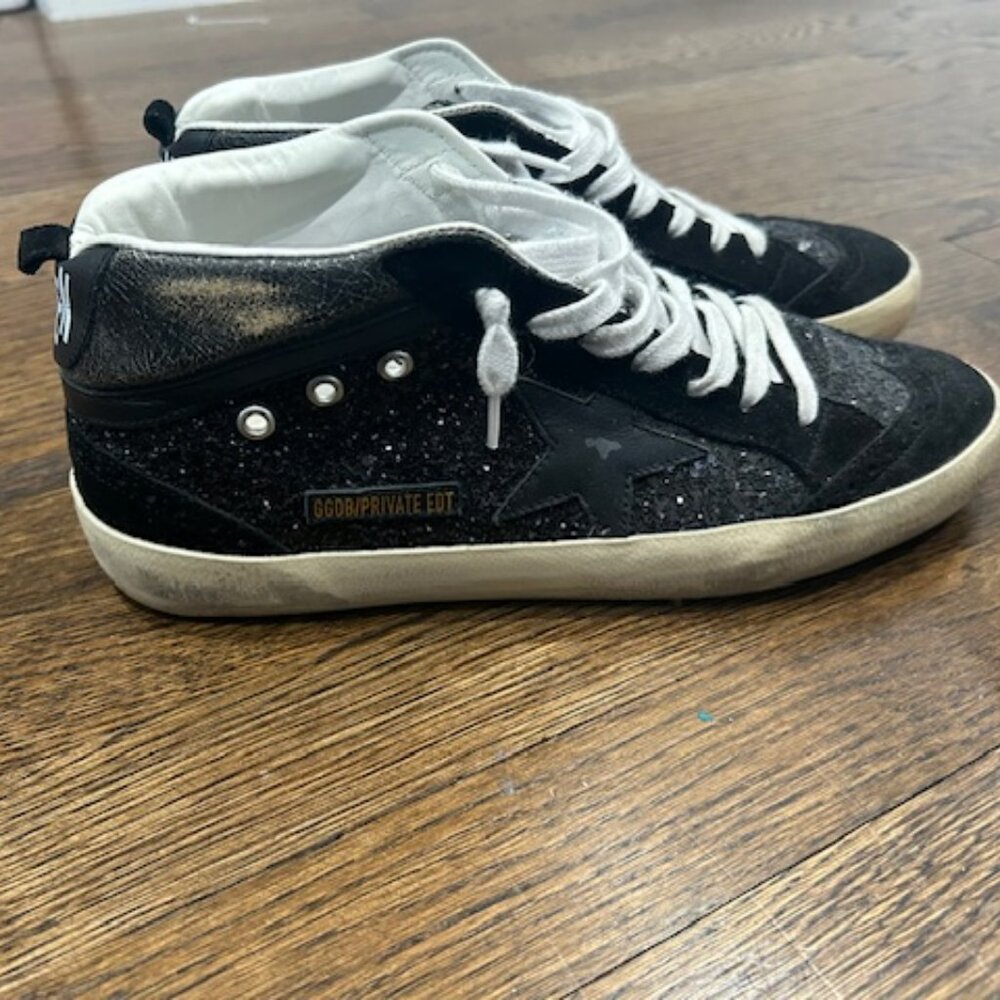 Golden Goose Midstar Black Glitter Sneakers
